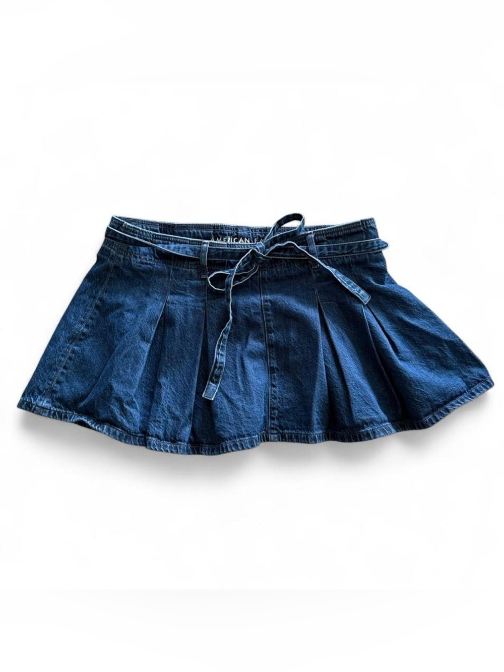 American Eagle Outfitters Dark Blue Denim Pleated Mini Skort #jean